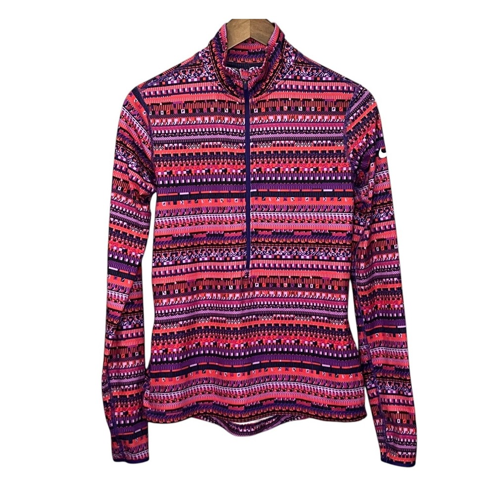 Nike Pro Dri-Fit Women Pullover L/S Striped Pink Purple Geometric 1/2 Zip Medium